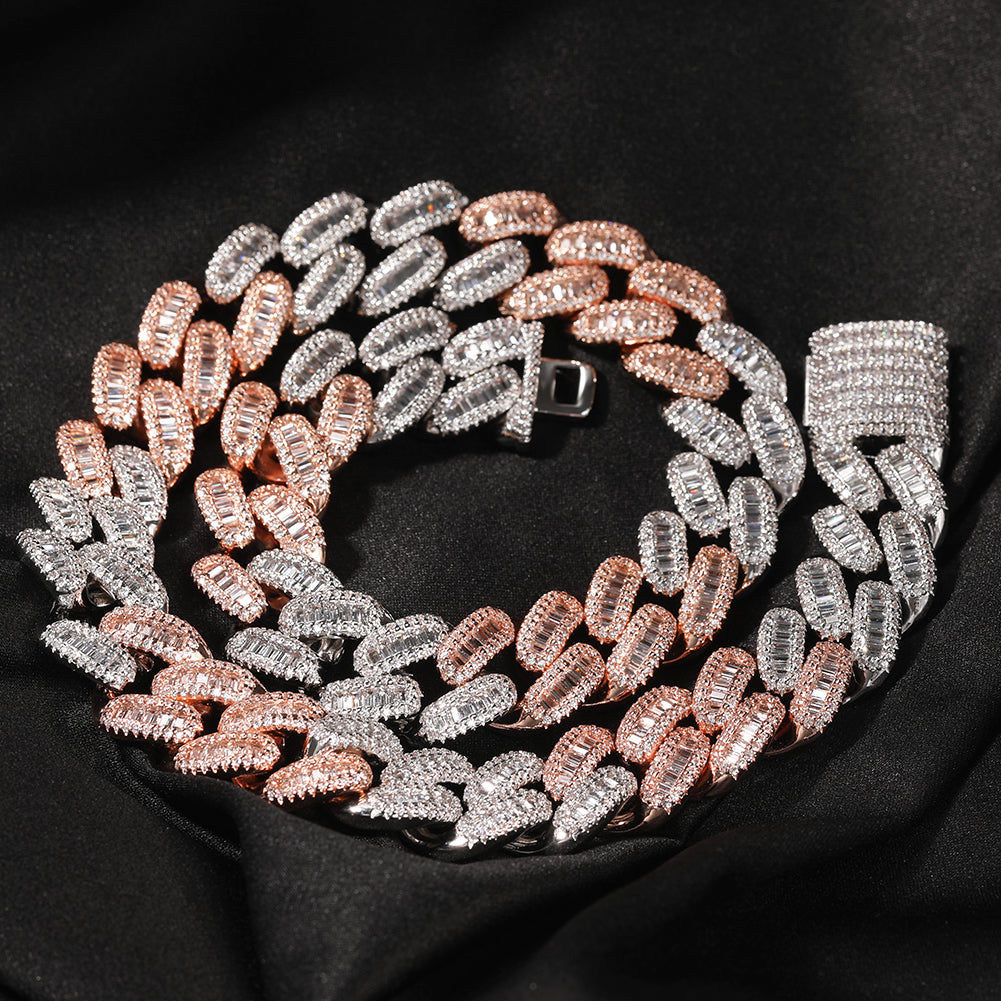 15MM Two-Tone Baguette Cuban Chain Necklace