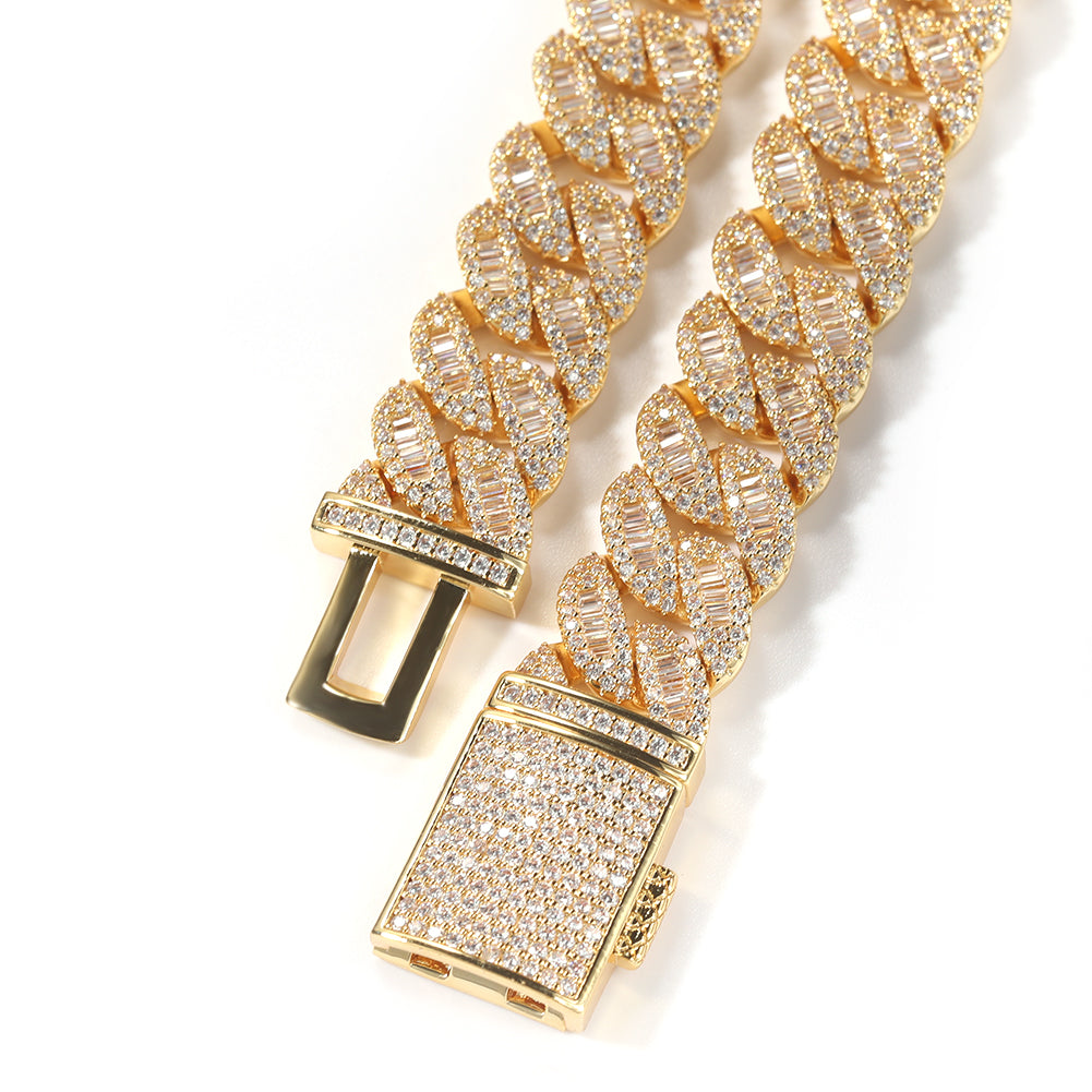 16MM Baguette Curb Cuban Choker Necklace - Gold/White Gold